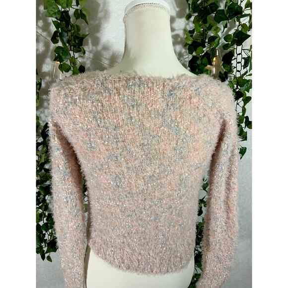 Decree Green Pink & Blue mixed fibers Cropped Shiny Coverup Sweater Sz XS - Picture 7 of 9
